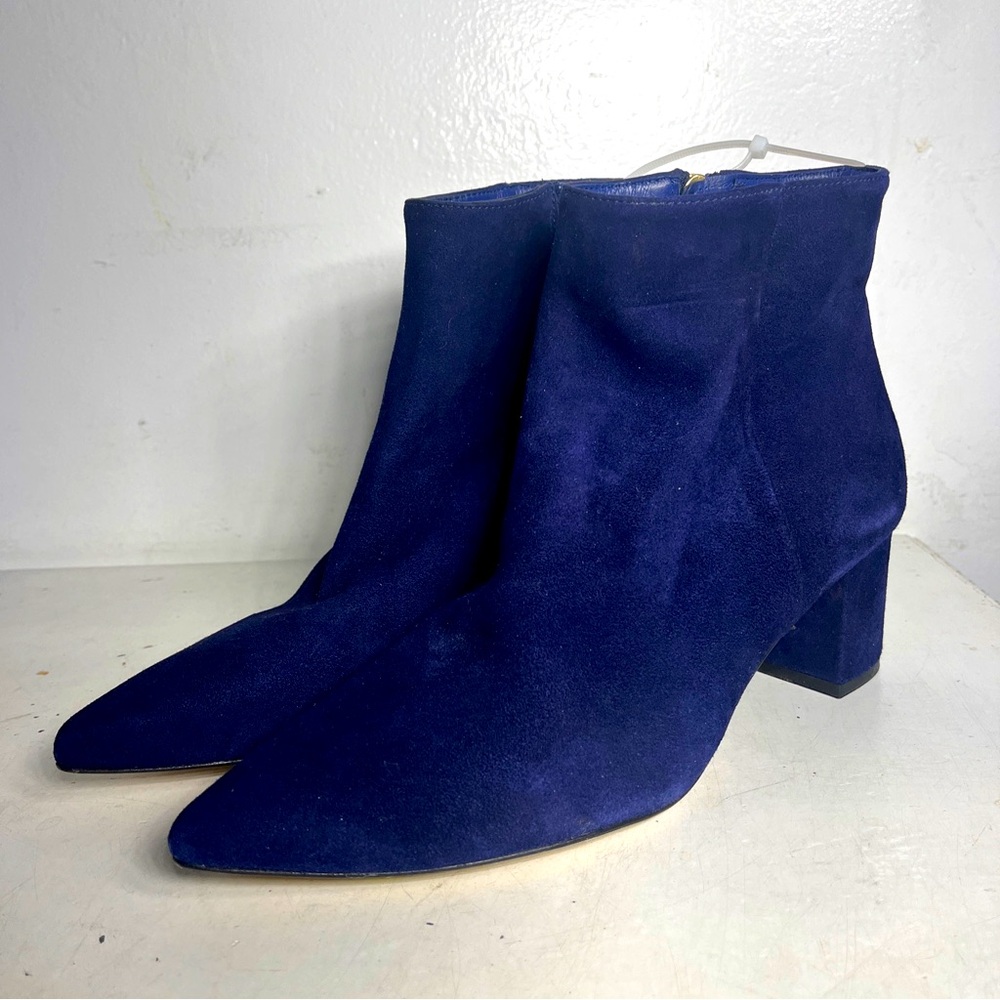 L'AGENCE Jeanne Block Heel Bootie Midnight Navy Blue Suede Women's Sz 40 (US 10)